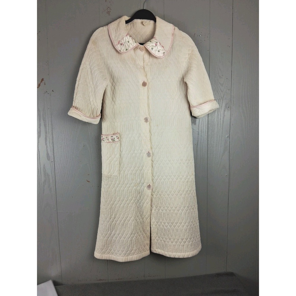 VINTAGE Bel-Aire Stylecraft 50s Quilted Robe‎ Womens House Coat Embroidered USA